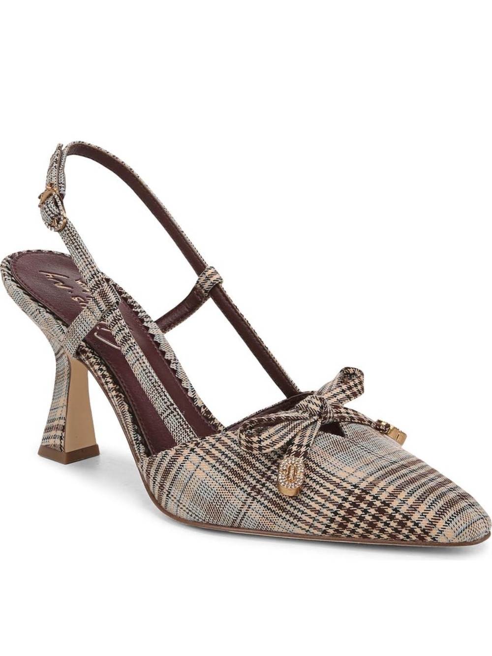 Sam Edelman Plaid Pointed Slingback Pump in Brown and Cream